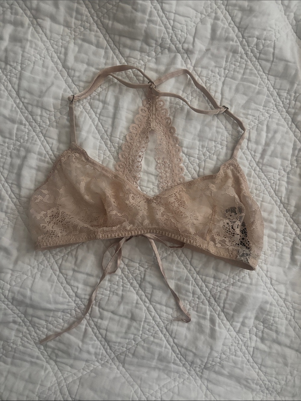Victoria's Secret Lace Halter Bralette Nude Beige Size Large L Unlined